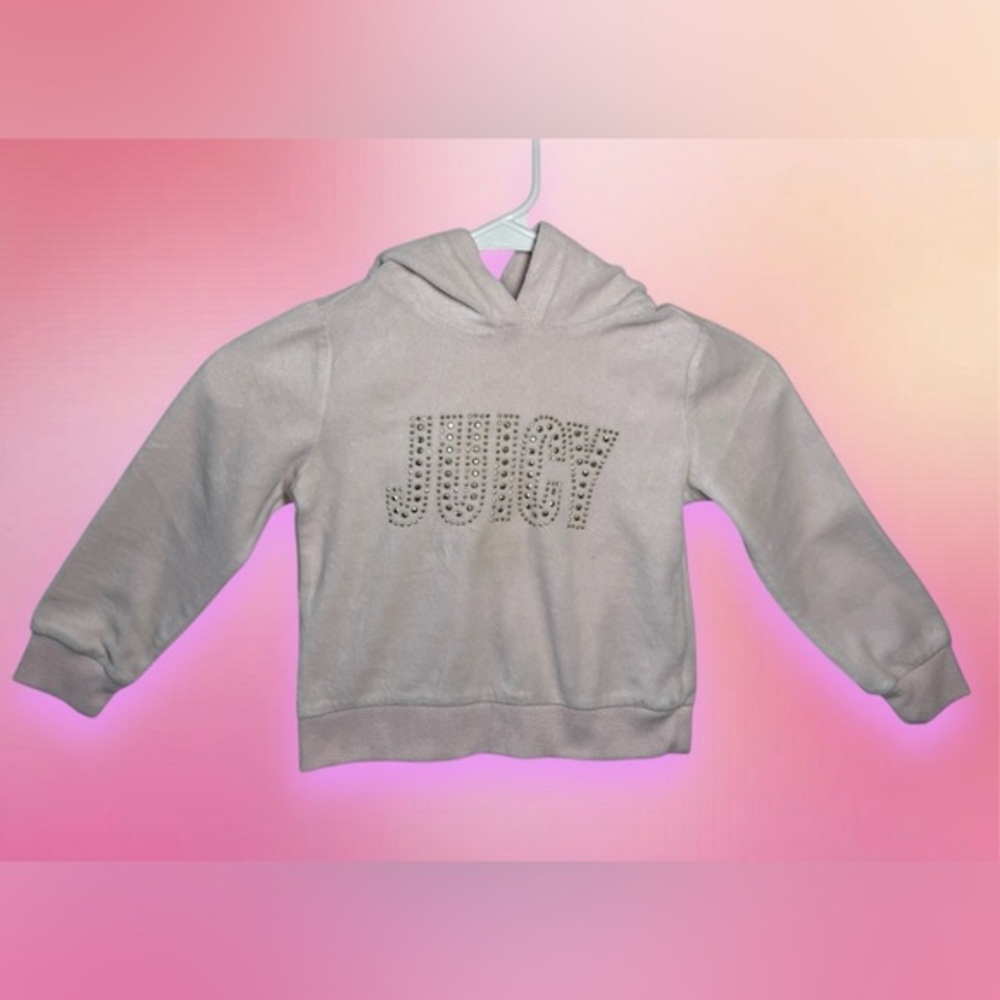 Girls Velour Hoodie Size 4 Beige “JUICY” Rhinestone Pullover Sweatshirt